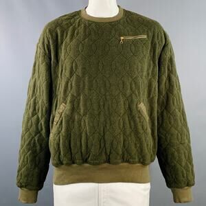 KAPITAL Size XL Olive Green Quilted Cotton Blend Crew Neck Sweatshirt